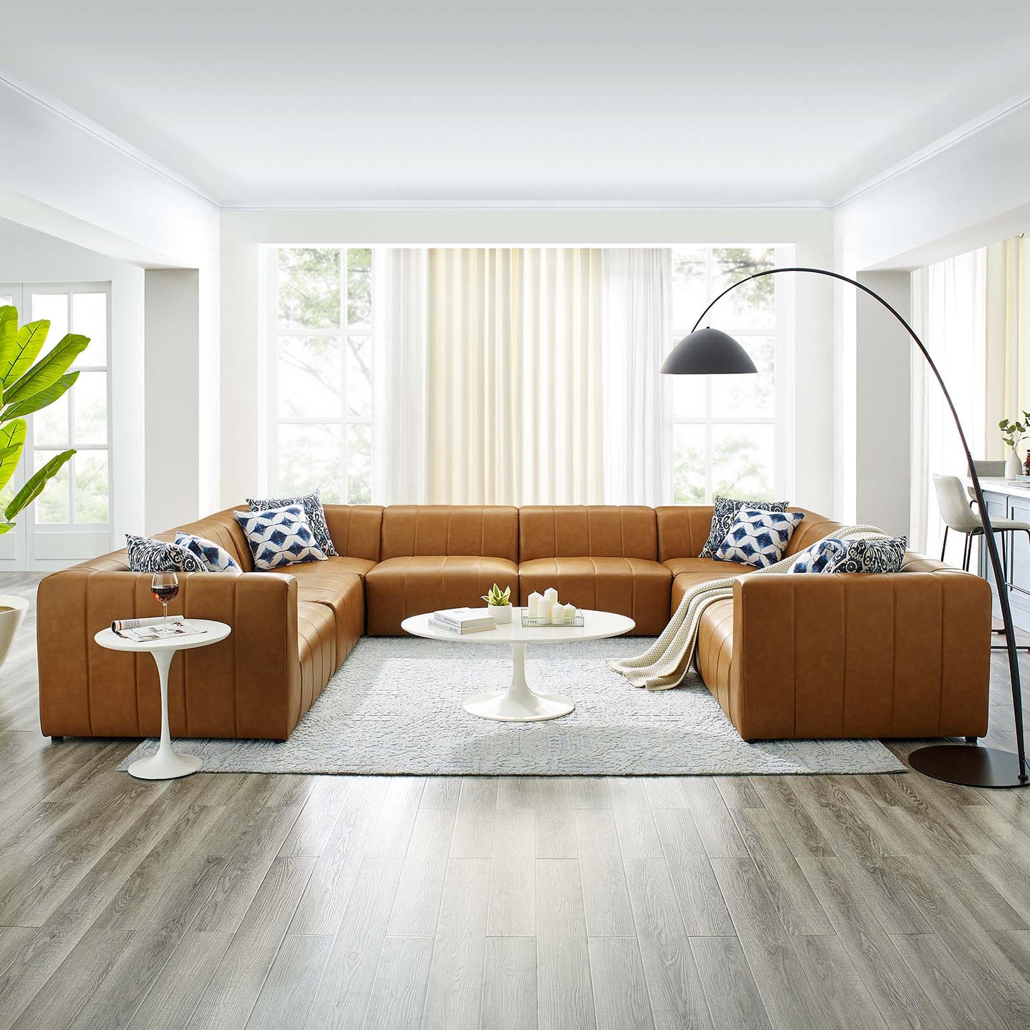 Bartlett Vegan Leather 8-Piece Sectional Sofa, Faux Vegan Leather, Tan, 20245