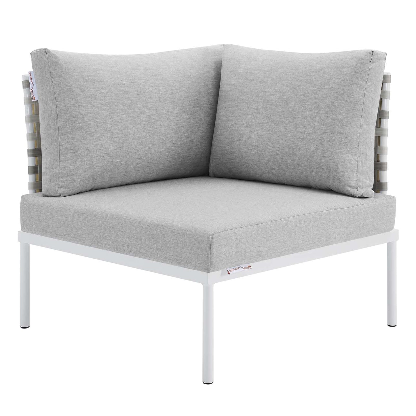 Harmony Sunbrella® Basket Weave Outdoor Patio Aluminum Corner Chair, Aluminum, Metal, Steel, Grey Gray, 20246