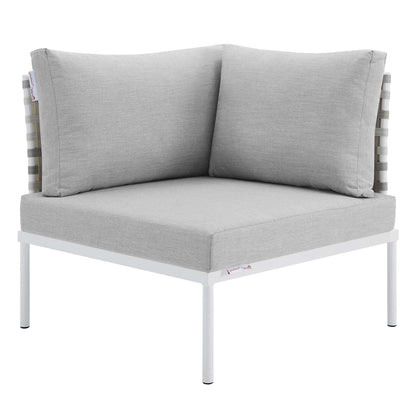 Harmony Sunbrella® Basket Weave Outdoor Patio Aluminum Corner Chair, Aluminum, Metal, Steel, Grey Gray, 20246