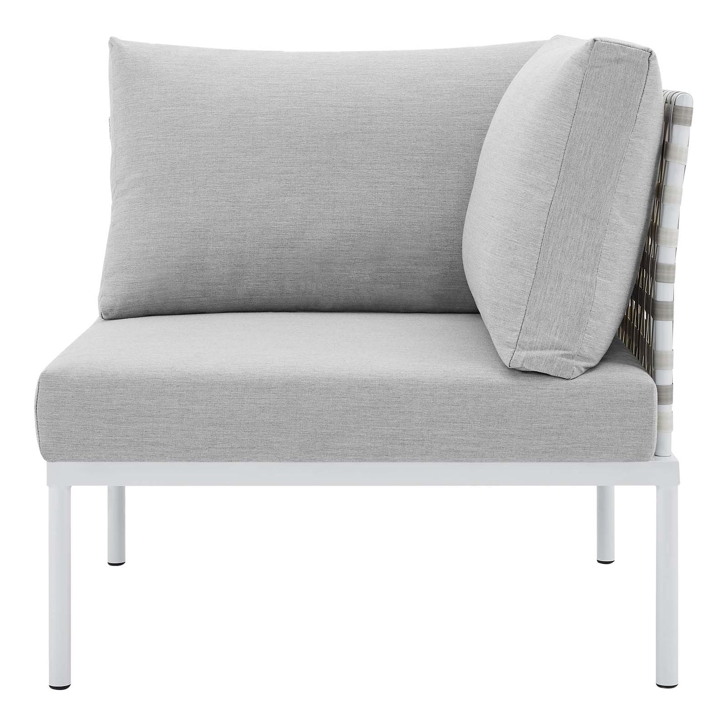 Harmony Sunbrella® Basket Weave Outdoor Patio Aluminum Corner Chair, Aluminum, Metal, Steel, Grey Gray, 20246