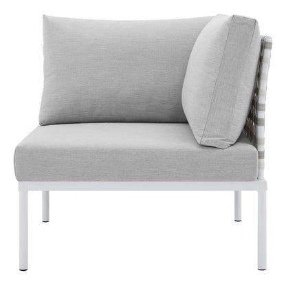 Harmony Sunbrella® Basket Weave Outdoor Patio Aluminum Corner Chair, Aluminum, Metal, Steel, Grey Gray, 20246