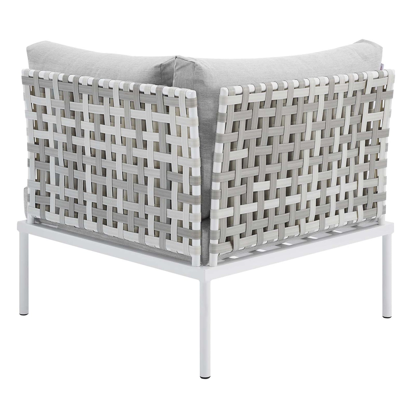 Harmony Sunbrella® Basket Weave Outdoor Patio Aluminum Corner Chair, Aluminum, Metal, Steel, Grey Gray, 20246