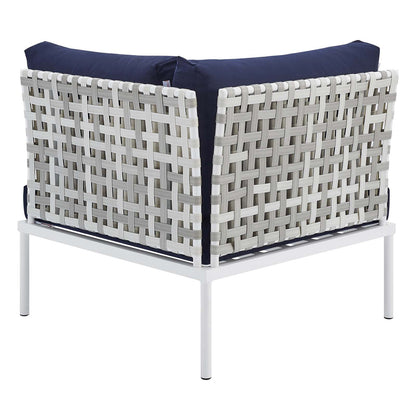 Harmony Sunbrella® Basket Weave Outdoor Patio Aluminum Corner Chair, Aluminum, Metal, Steel, Blue Navy, 20247