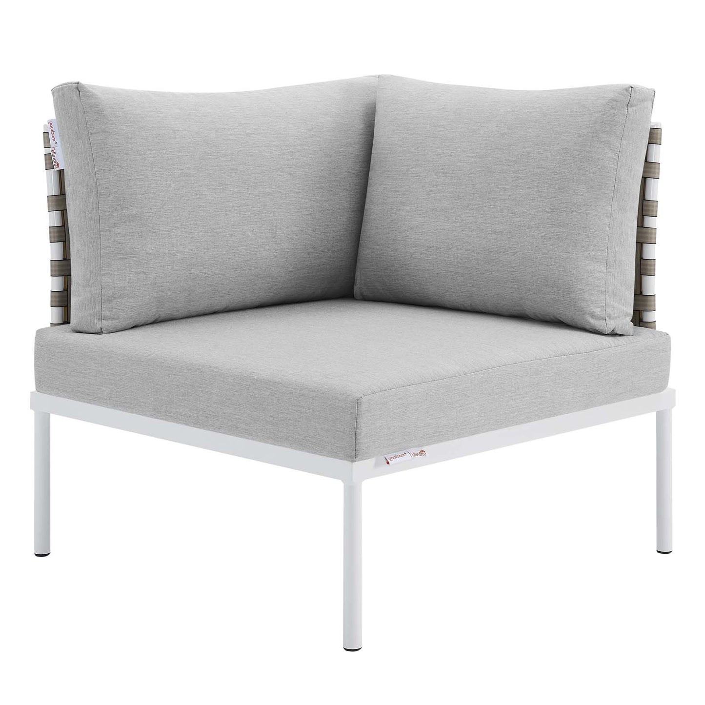 Harmony Sunbrella® Basket Weave Outdoor Patio Aluminum Corner Chair, Aluminum, Metal, Steel, Grey Gray, 20248