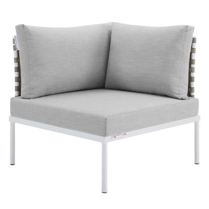 Harmony Sunbrella® Basket Weave Outdoor Patio Aluminum Corner Chair, Aluminum, Metal, Steel, Grey Gray, 20248