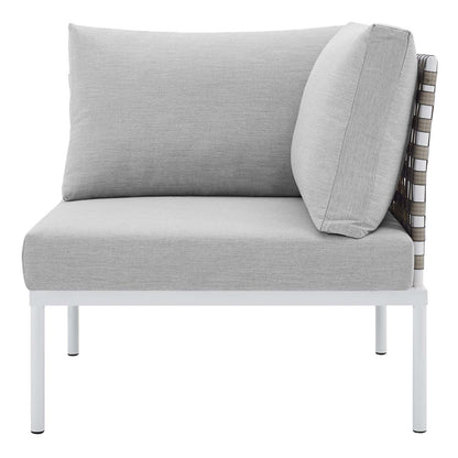 Harmony Sunbrella® Basket Weave Outdoor Patio Aluminum Corner Chair, Aluminum, Metal, Steel, Grey Gray, 20248