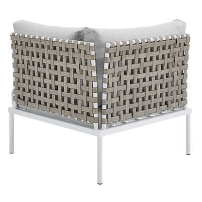 Harmony Sunbrella® Basket Weave Outdoor Patio Aluminum Corner Chair, Aluminum, Metal, Steel, Grey Gray, 20248