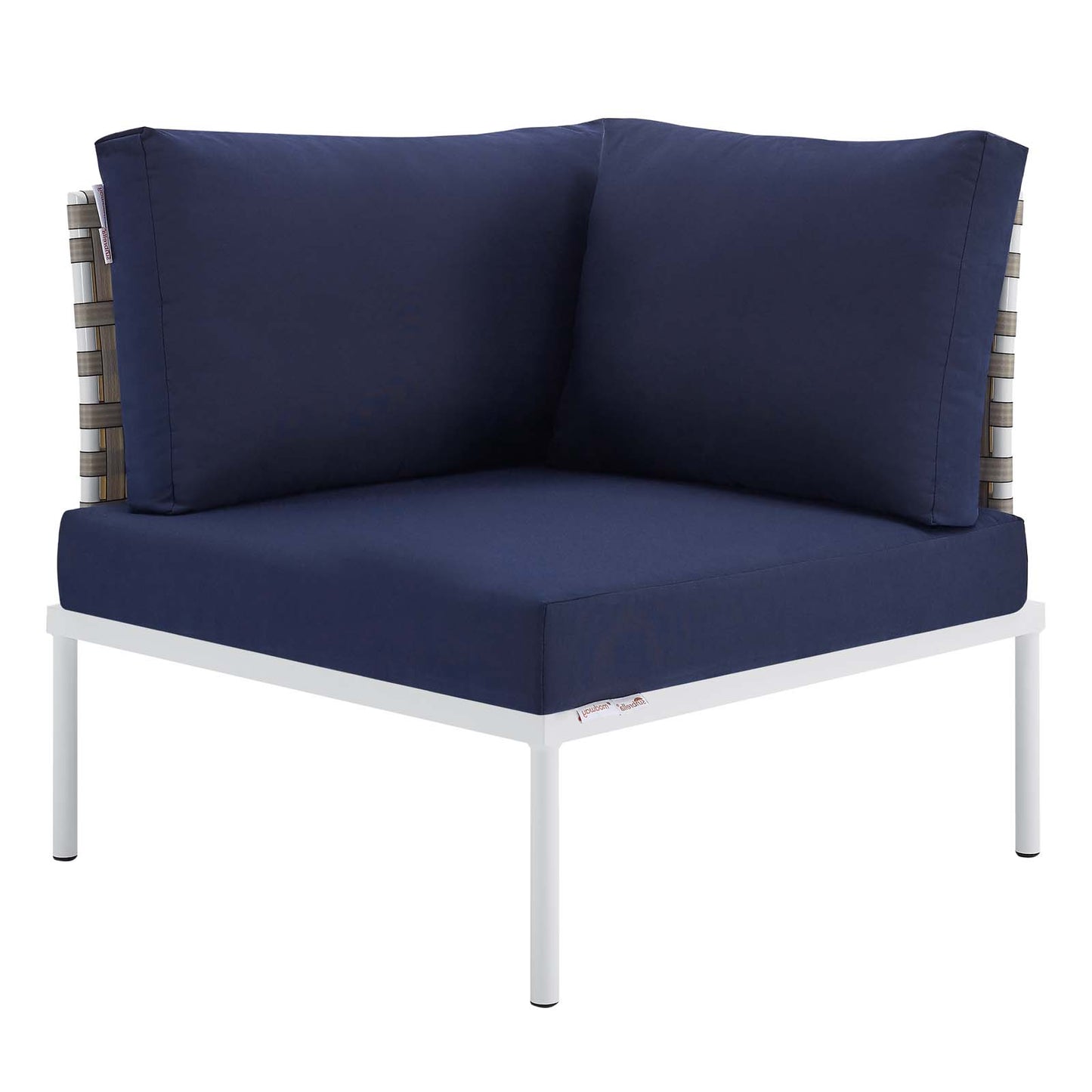 Harmony Sunbrella® Basket Weave Outdoor Patio Aluminum Corner Chair, Aluminum, Metal, Steel, Blue Navy, 20249