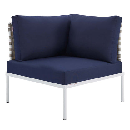 Harmony Sunbrella® Basket Weave Outdoor Patio Aluminum Corner Chair, Aluminum, Metal, Steel, Blue Navy, 20249