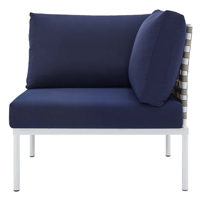 Harmony Sunbrella® Basket Weave Outdoor Patio Aluminum Corner Chair, Aluminum, Metal, Steel, Blue Navy, 20249