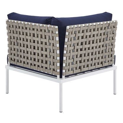 Harmony Sunbrella® Basket Weave Outdoor Patio Aluminum Corner Chair, Aluminum, Metal, Steel, Blue Navy, 20249