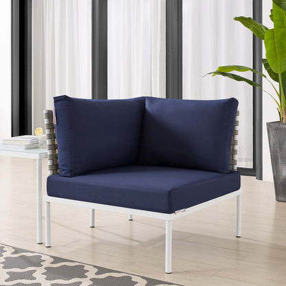 Harmony Sunbrella® Basket Weave Outdoor Patio Aluminum Corner Chair, Aluminum, Metal, Steel, Blue Navy, 20249