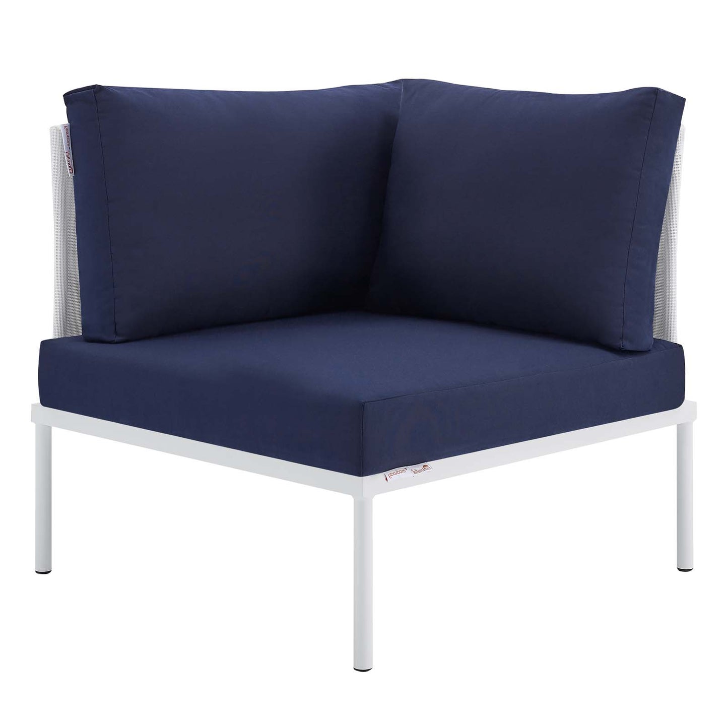 Harmony Sunbrella® Outdoor Patio All Mesh Corner Chair, Aluminum, Metal, Steel, White Blue Navy, 20251