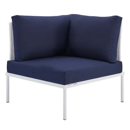 Harmony Sunbrella® Outdoor Patio All Mesh Corner Chair, Aluminum, Metal, Steel, White Blue Navy, 20251