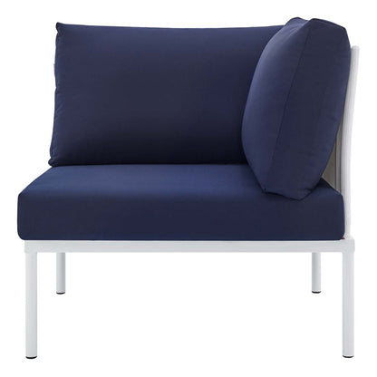 Harmony Sunbrella® Outdoor Patio All Mesh Corner Chair, Aluminum, Metal, Steel, White Blue Navy, 20251
