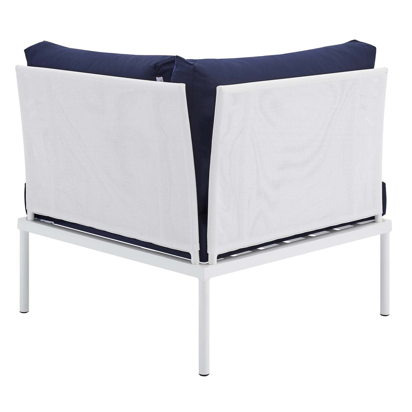 Harmony Sunbrella® Outdoor Patio All Mesh Corner Chair, Aluminum, Metal, Steel, White Blue Navy, 20251