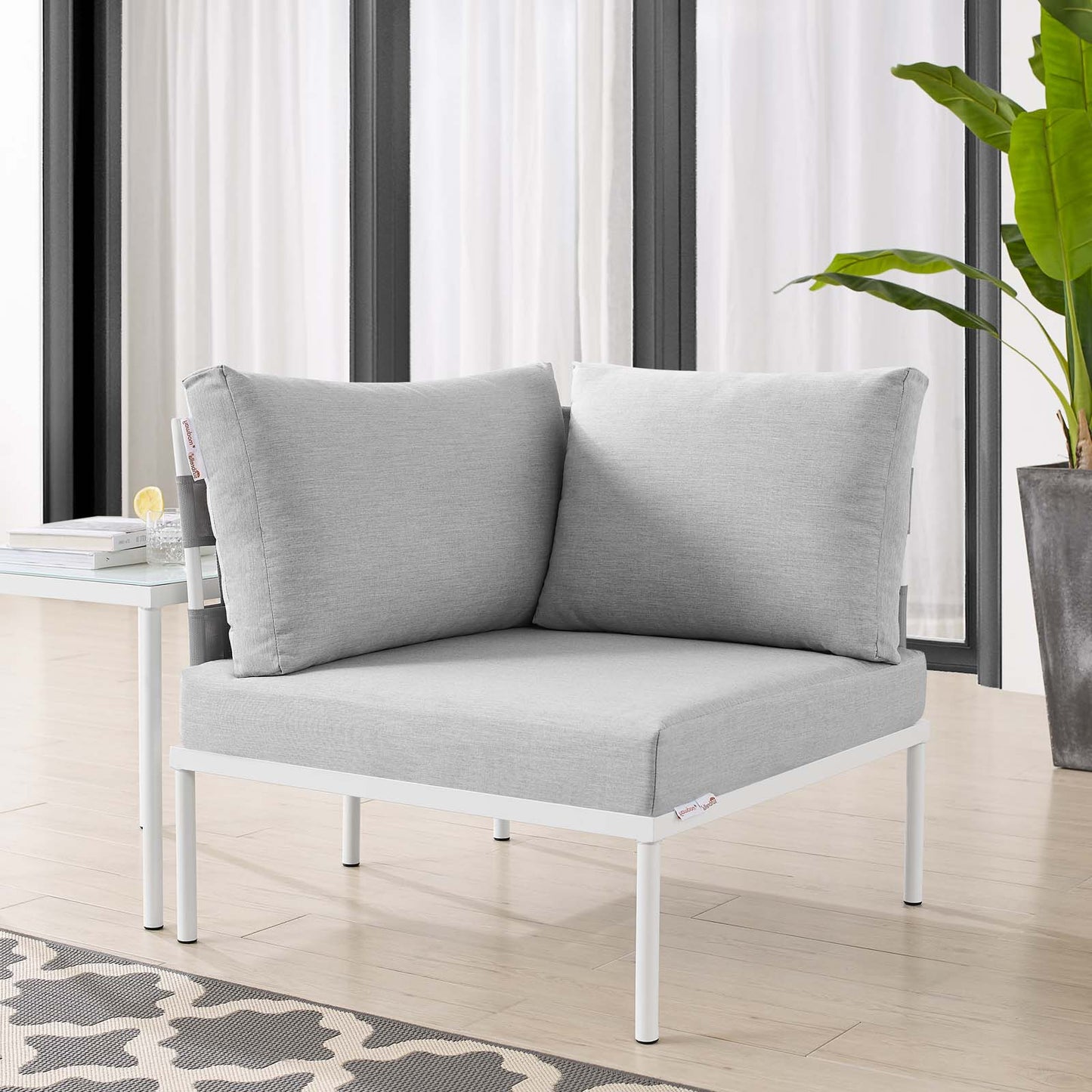 Harmony Sunbrella® Outdoor Patio Aluminum Corner Chair, Aluminum, Metal, Steel, Grey Gray, 20252