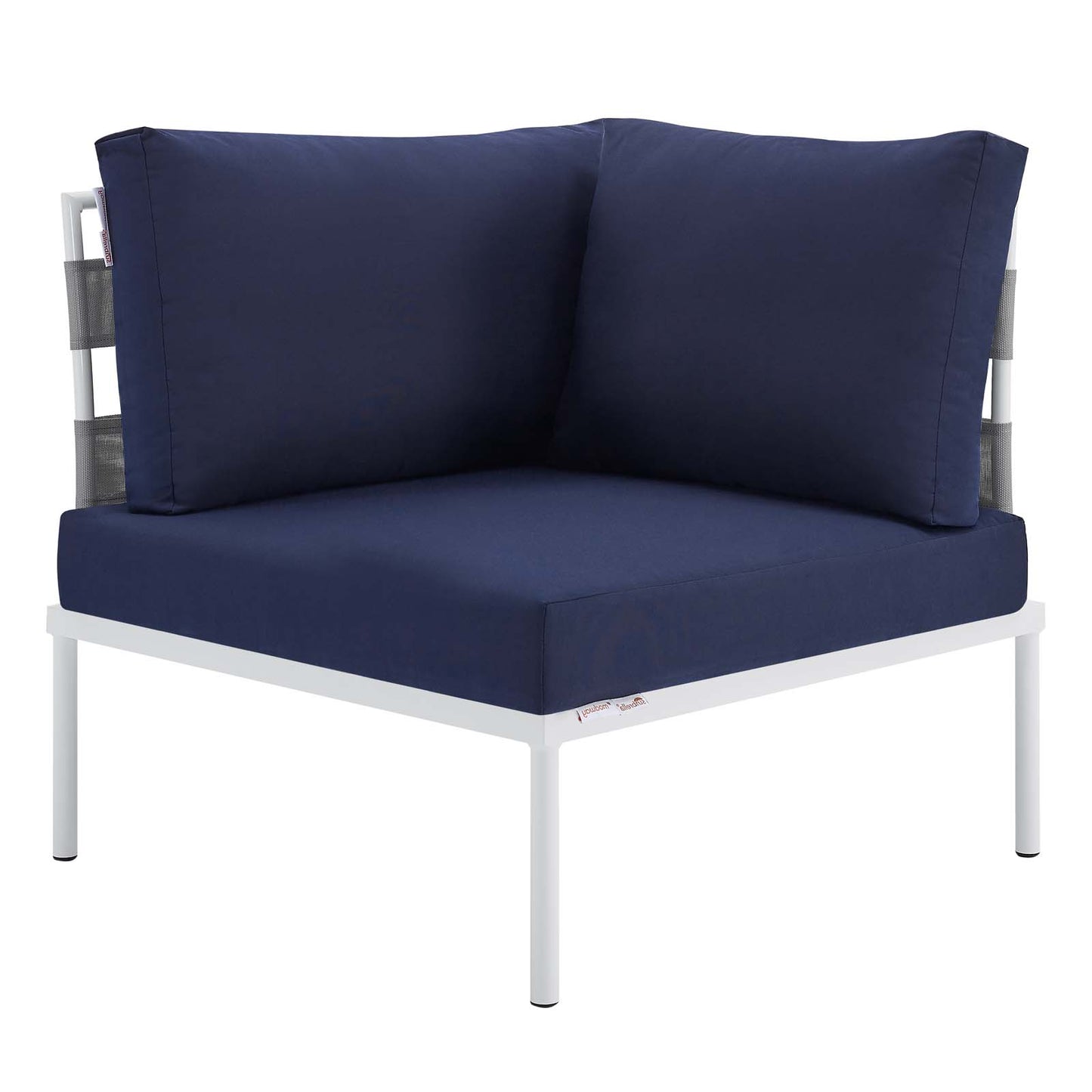 Harmony Sunbrella® Outdoor Patio Aluminum Corner Chair, Aluminum, Metal, Steel, Grey Gray Blue Navy, 20253