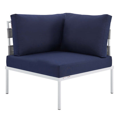 Harmony Sunbrella® Outdoor Patio Aluminum Corner Chair, Aluminum, Metal, Steel, Grey Gray Blue Navy, 20253