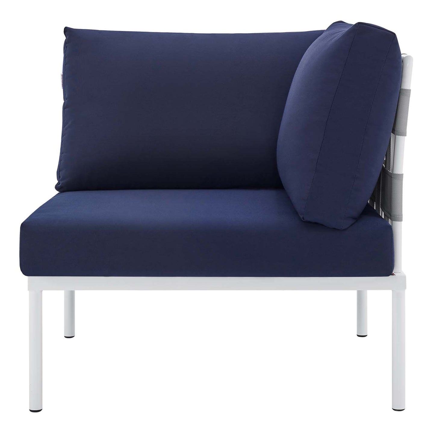 Harmony Sunbrella® Outdoor Patio Aluminum Corner Chair, Aluminum, Metal, Steel, Grey Gray Blue Navy, 20253