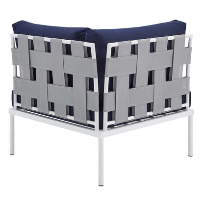 Harmony Sunbrella® Outdoor Patio Aluminum Corner Chair, Aluminum, Metal, Steel, Grey Gray Blue Navy, 20253