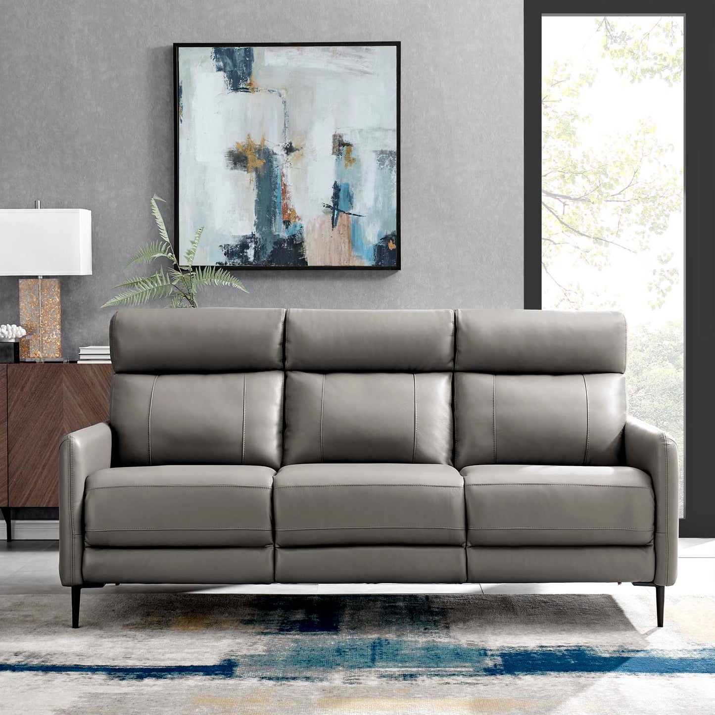 Huxley Leather Sofa, Leather, Grey Gray, 23291