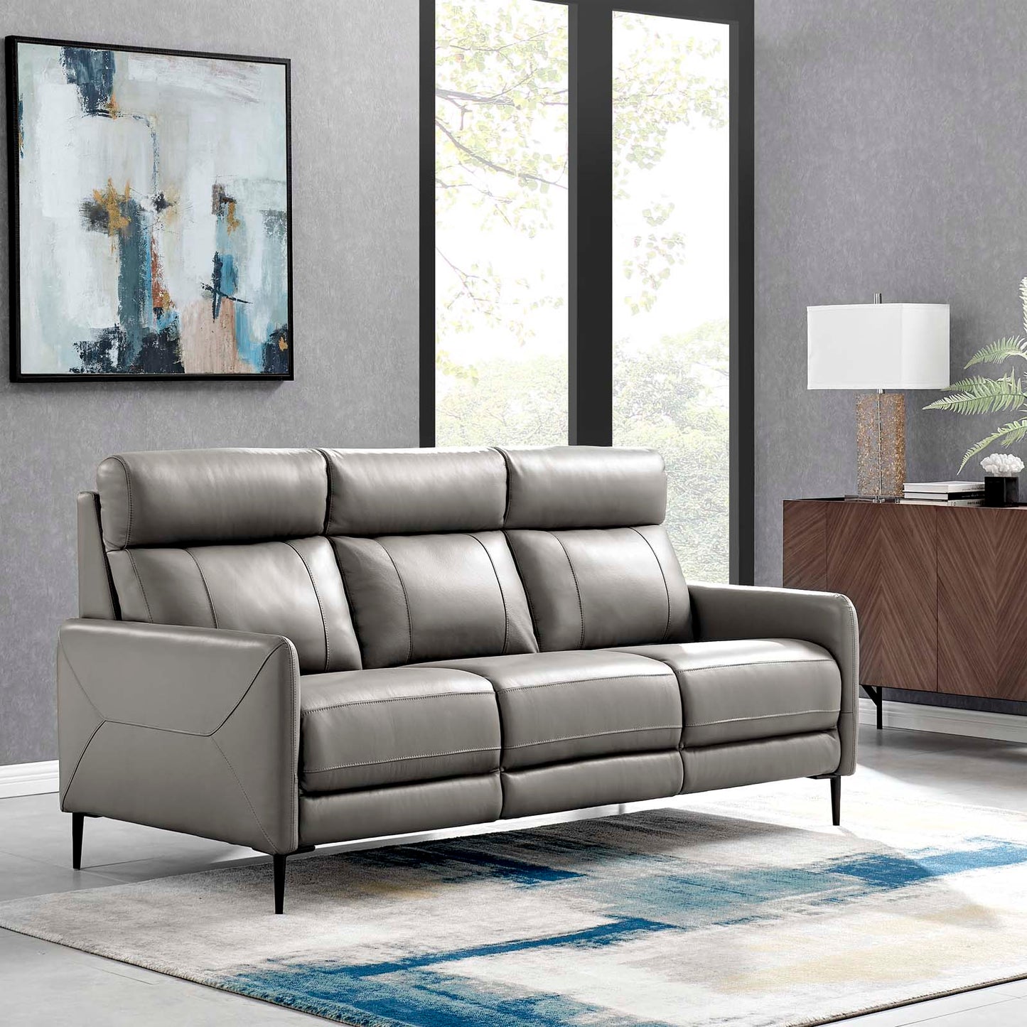 Huxley Leather Sofa, Leather, Grey Gray, 23291