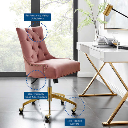 Regent Tufted Performance Velvet Office Chair, Velvet, Gold Pink, 20256