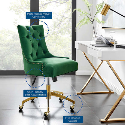 Regent Tufted Performance Velvet Office Chair, Velvet, Gold Green, 20257