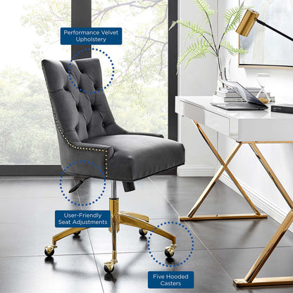 Regent Tufted Performance Velvet Office Chair, Velvet, Gold Grey Gray, 20258