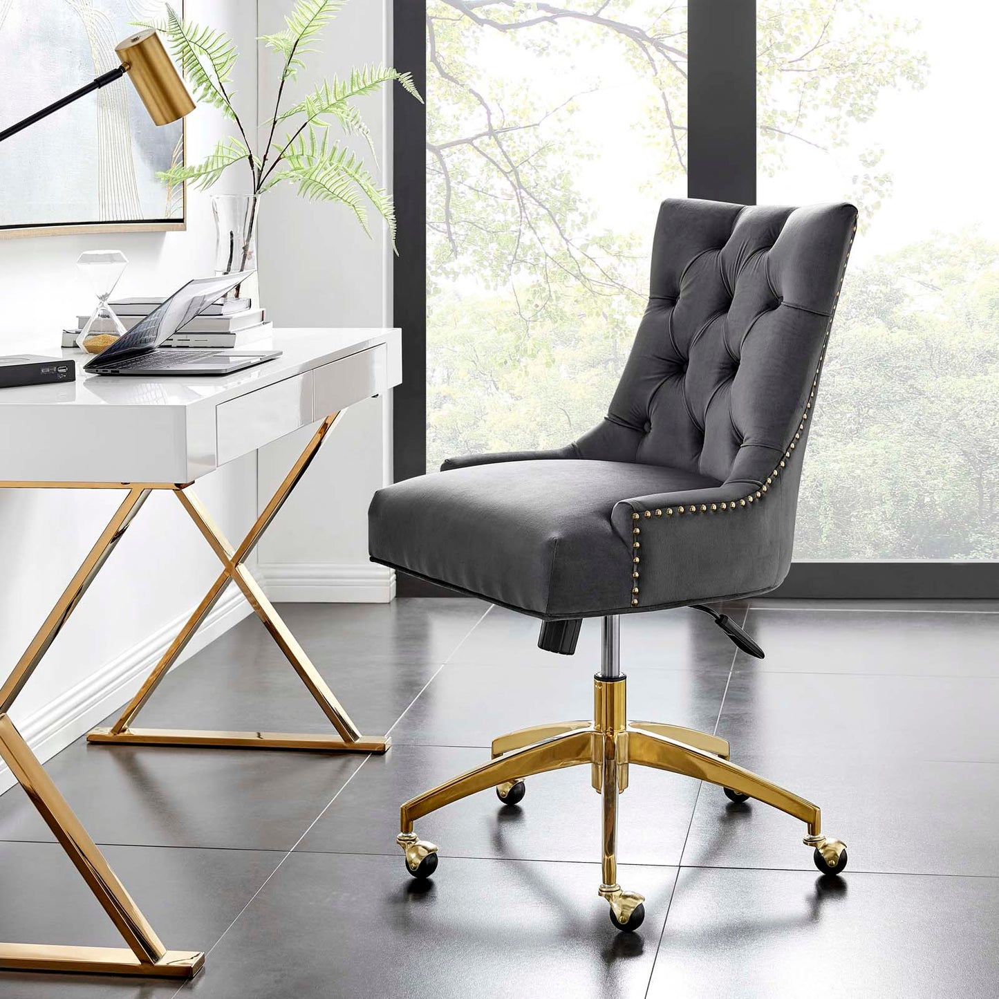 Regent Tufted Performance Velvet Office Chair, Velvet, Gold Grey Gray, 20258