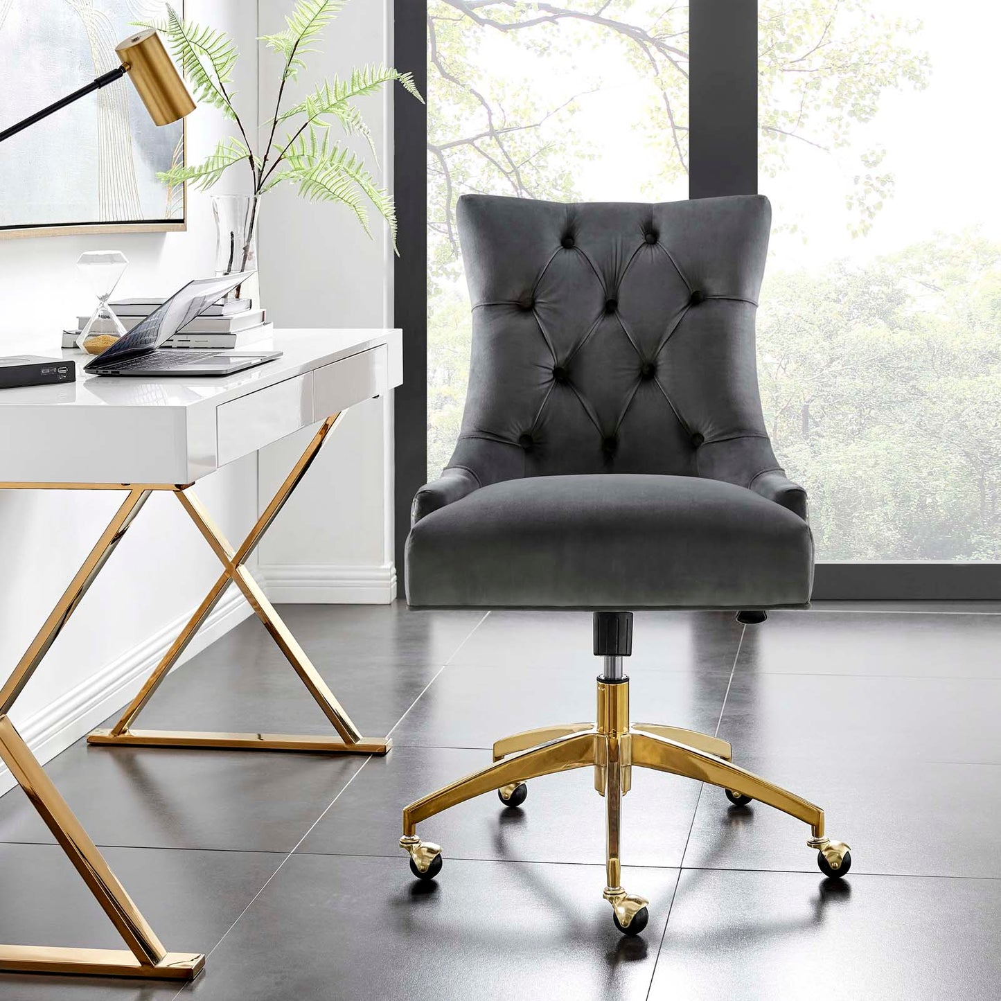 Regent Tufted Performance Velvet Office Chair, Velvet, Gold Grey Gray, 20258