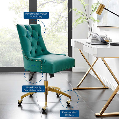 Regent Tufted Performance Velvet Office Chair, Velvet, Gold Teal Blue, 20260