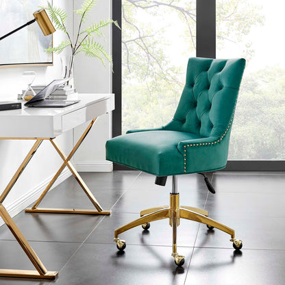 Regent Tufted Performance Velvet Office Chair, Velvet, Gold Teal Blue, 20260