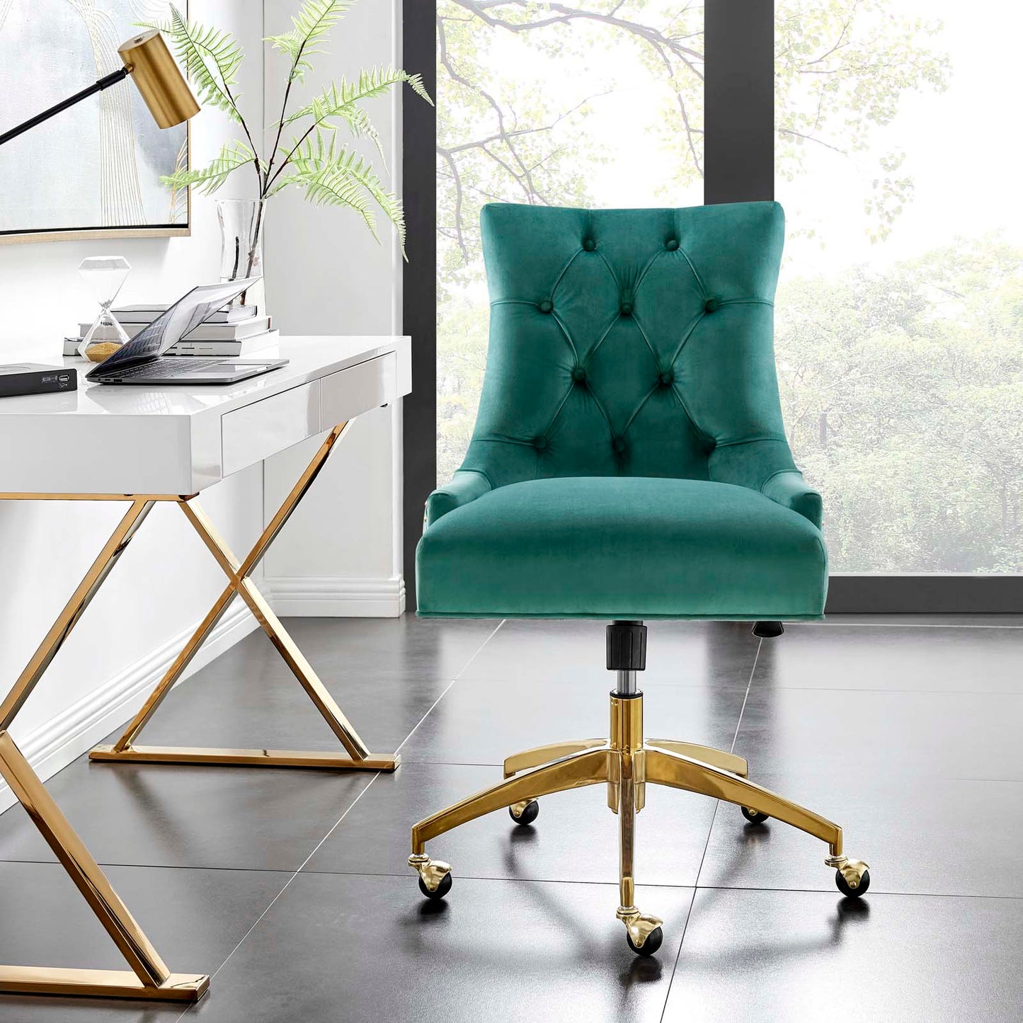 Regent Tufted Performance Velvet Office Chair, Velvet, Gold Teal Blue, 20260