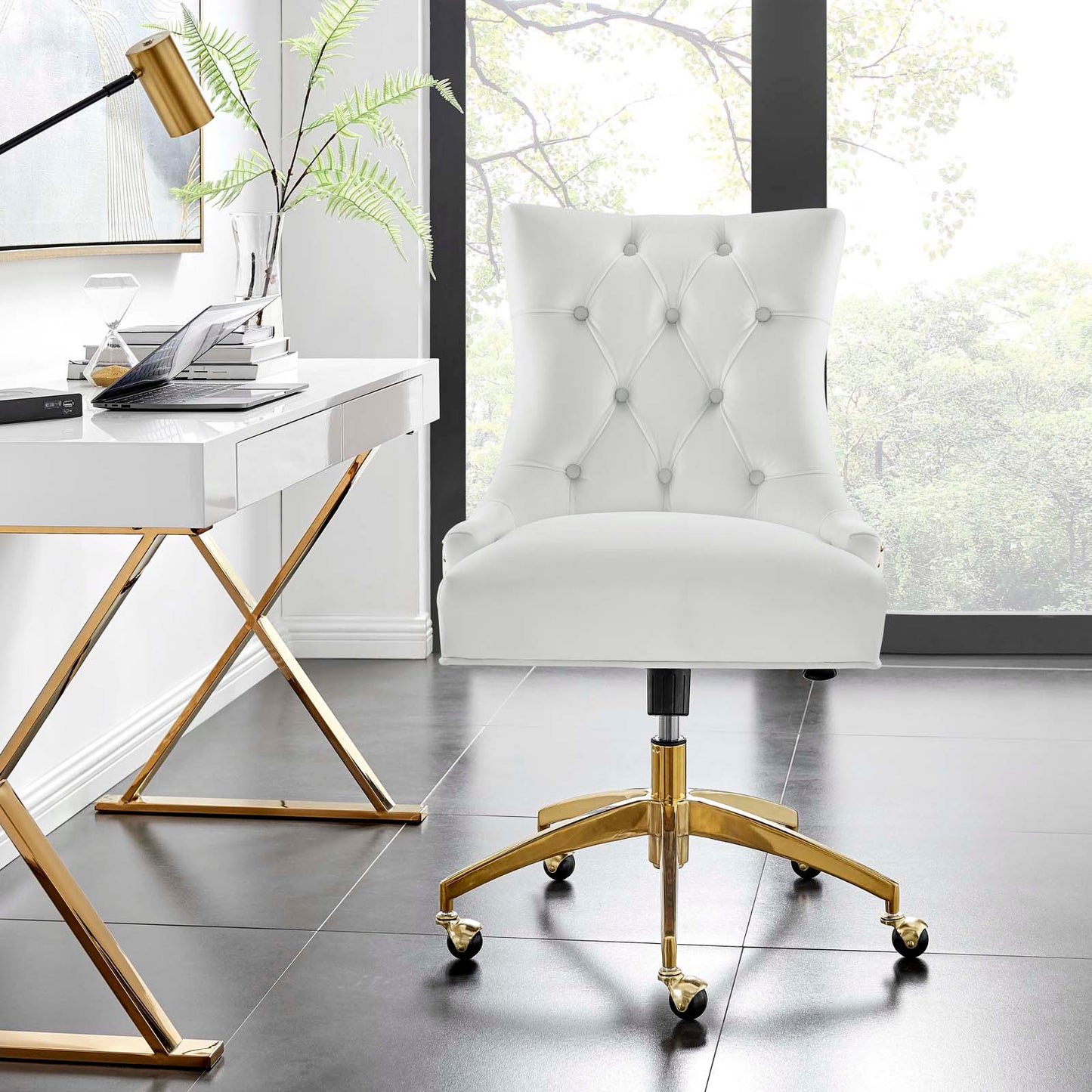 Regent Tufted Performance Velvet Office Chair, Velvet, Gold White, 20261