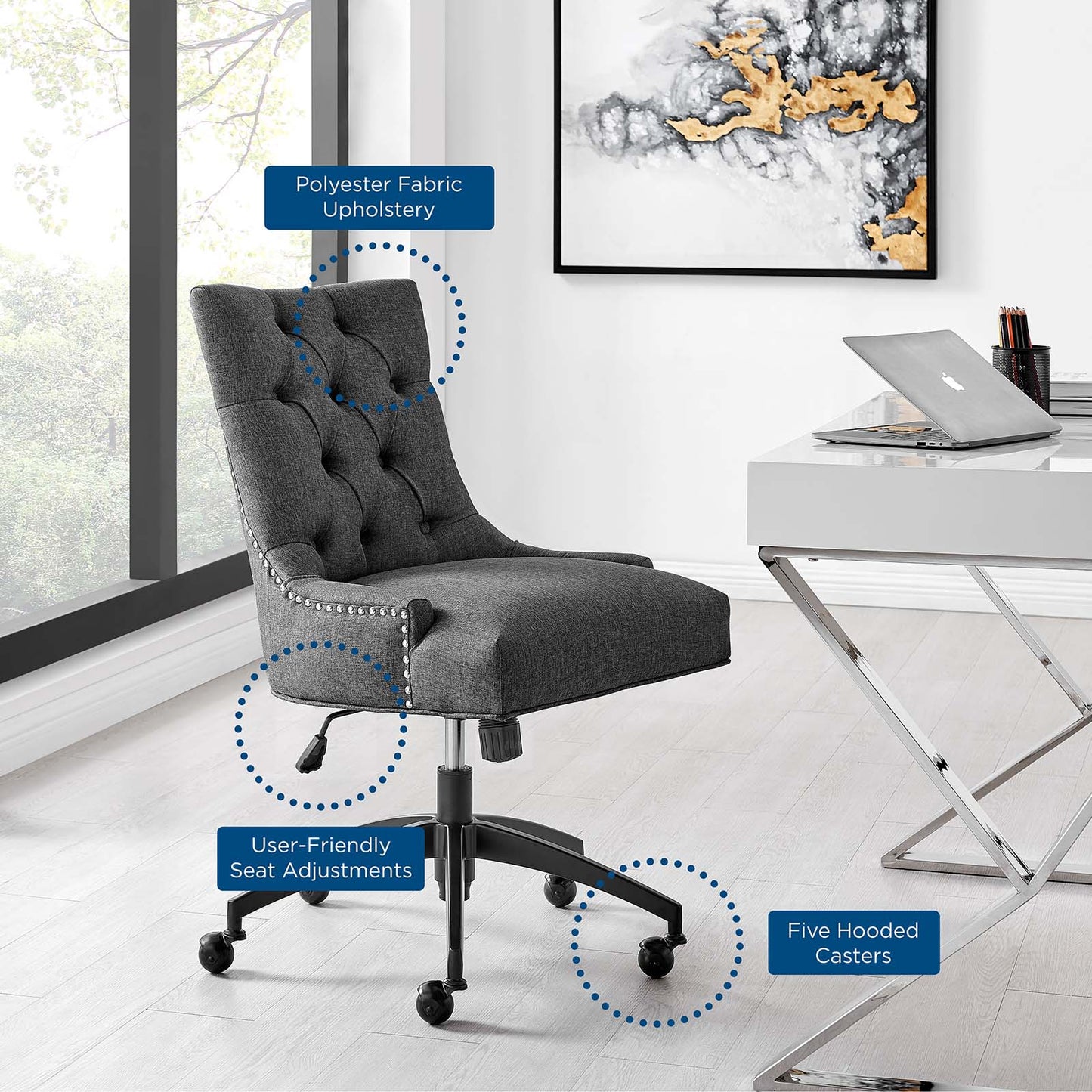Regent Tufted Fabric Office Chair, Fabric, Black Grey Gray, 20263