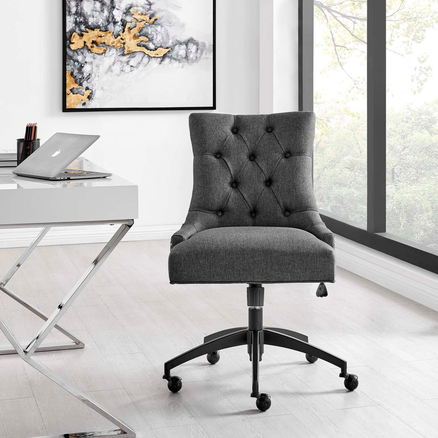 Regent Tufted Fabric Office Chair, Fabric, Black Grey Gray, 20263
