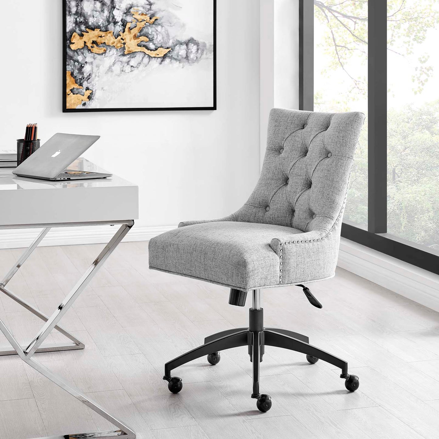 Regent Tufted Fabric Office Chair, Fabric, Black Grey Gray, 20264