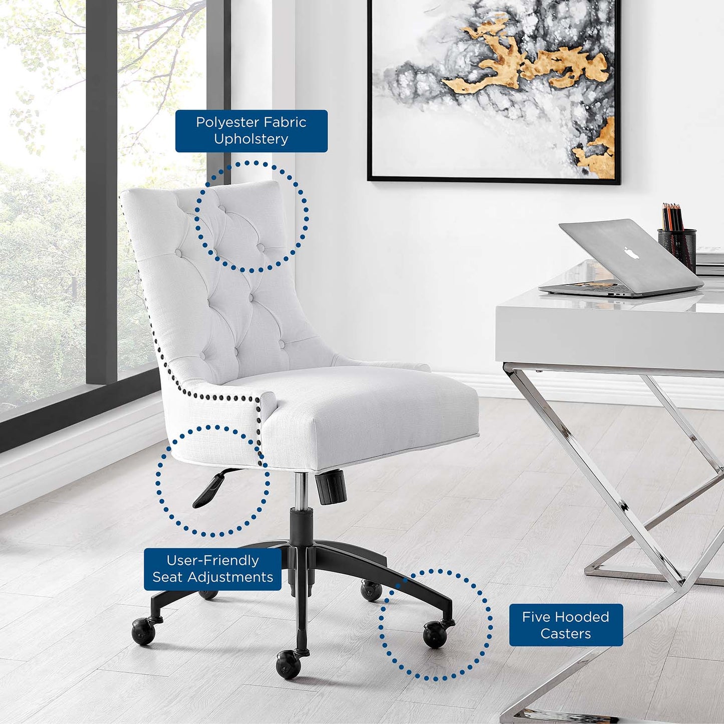 Regent Tufted Fabric Office Chair, Fabric, Black White, 20265