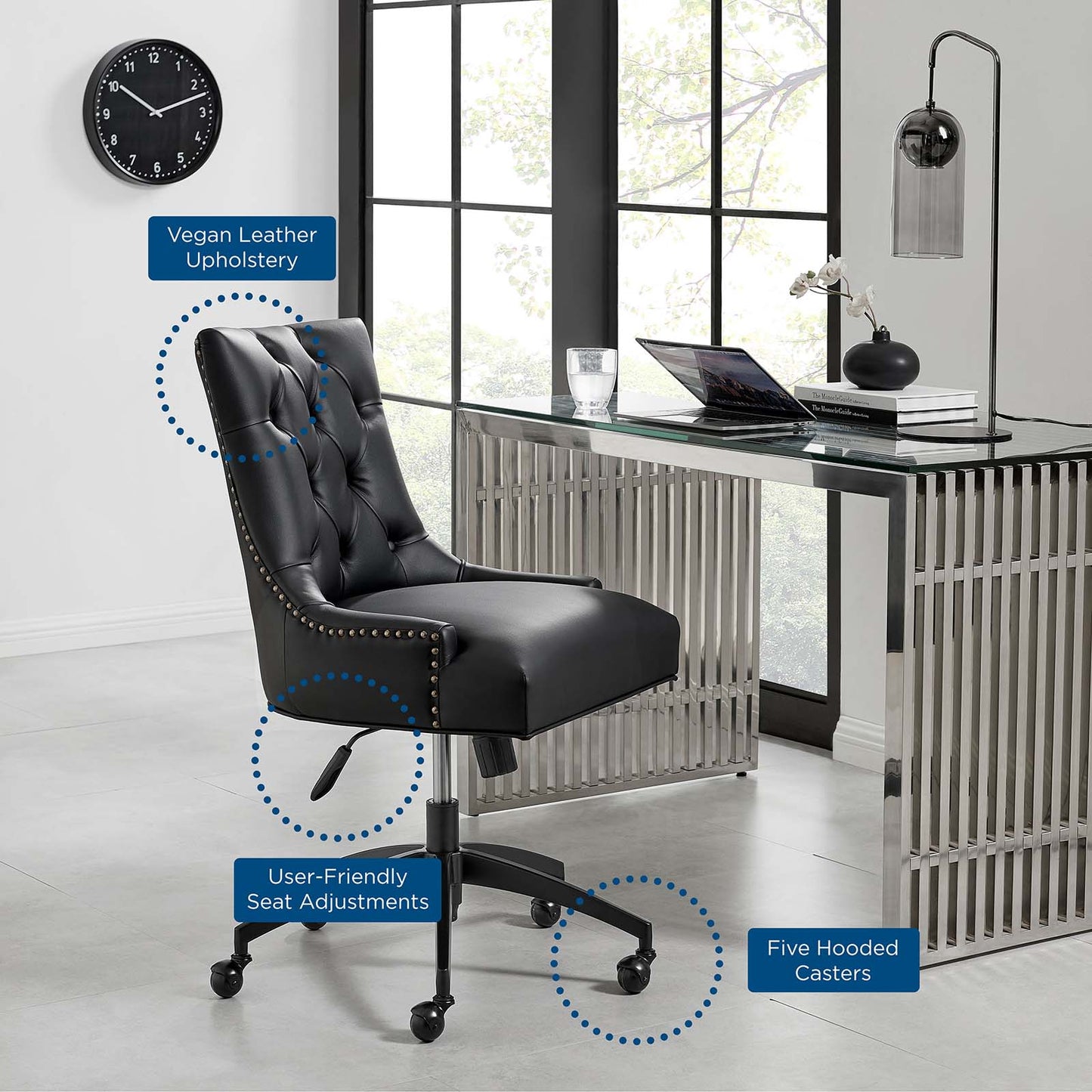 Regent Tufted Vegan Leather Office Chair, Faux Vegan Leather, Black, 20266