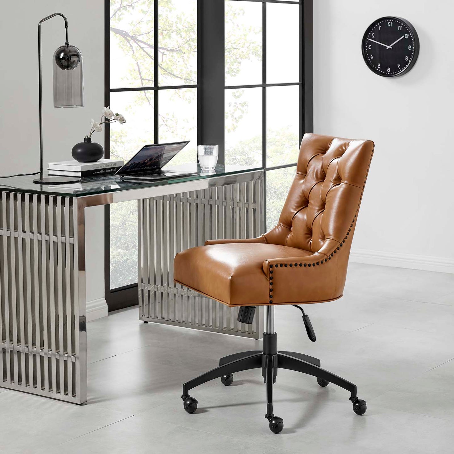 Regent Tufted Vegan Leather Office Chair, Faux Vegan Leather, Black Tan, 20268
