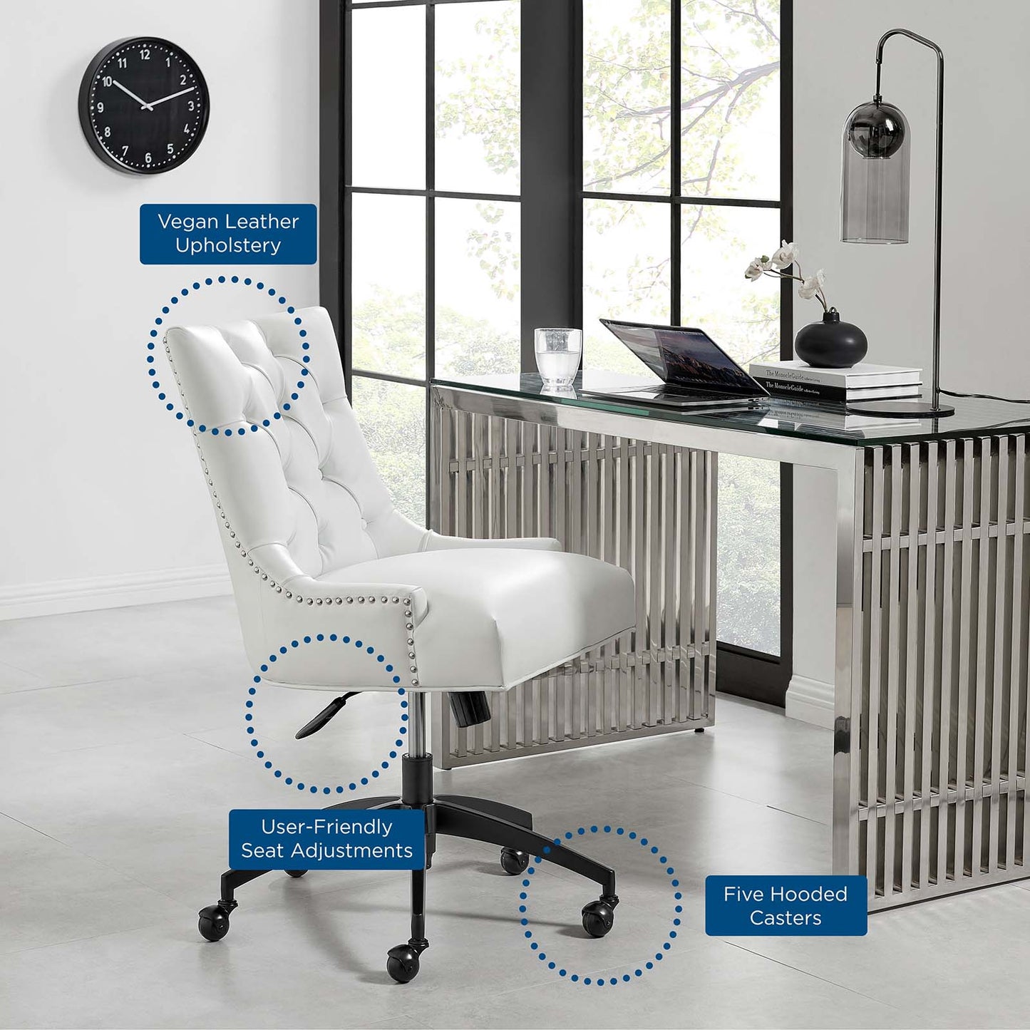 Regent Tufted Vegan Leather Office Chair, Faux Vegan Leather, Black White, 20269