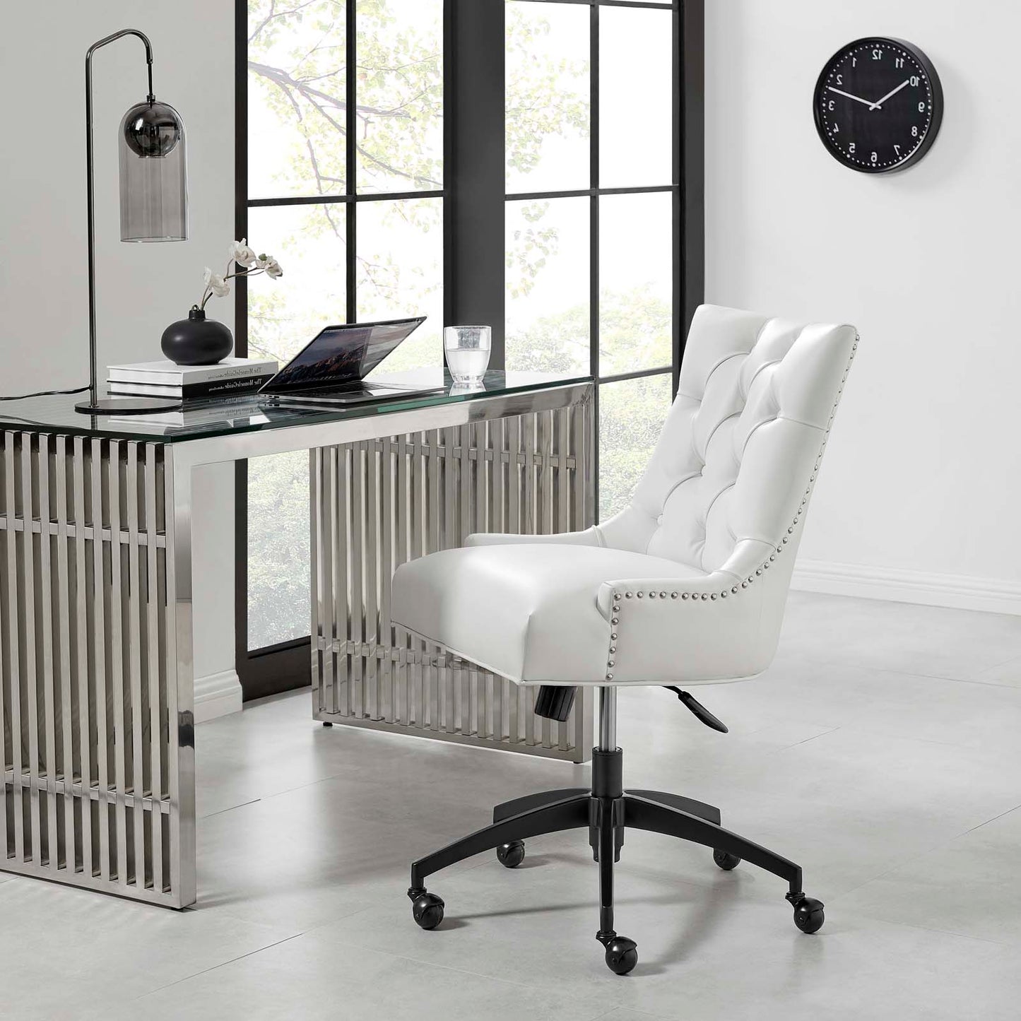 Regent Tufted Vegan Leather Office Chair, Faux Vegan Leather, Black White, 20269