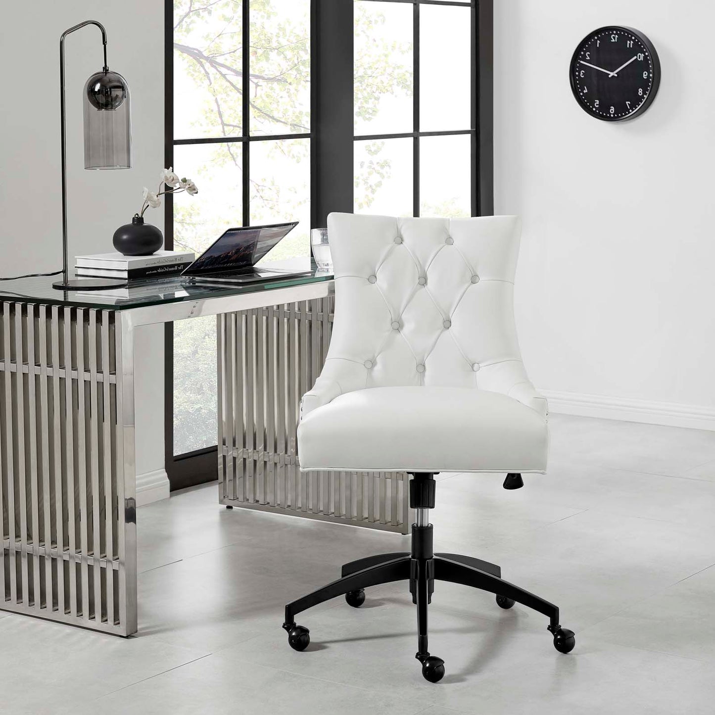 Regent Tufted Vegan Leather Office Chair, Faux Vegan Leather, Black White, 20269
