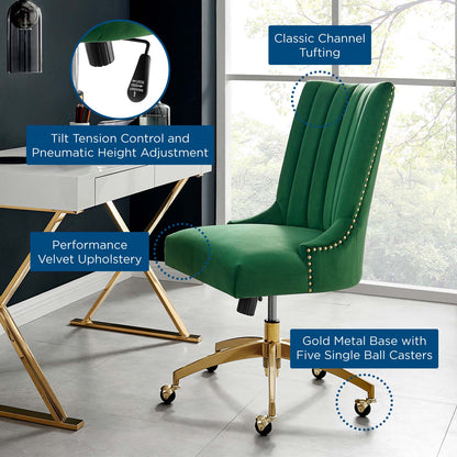 Empower Channel Tufted Performance Velvet Office Chair, Velvet, Gold Green, 20271