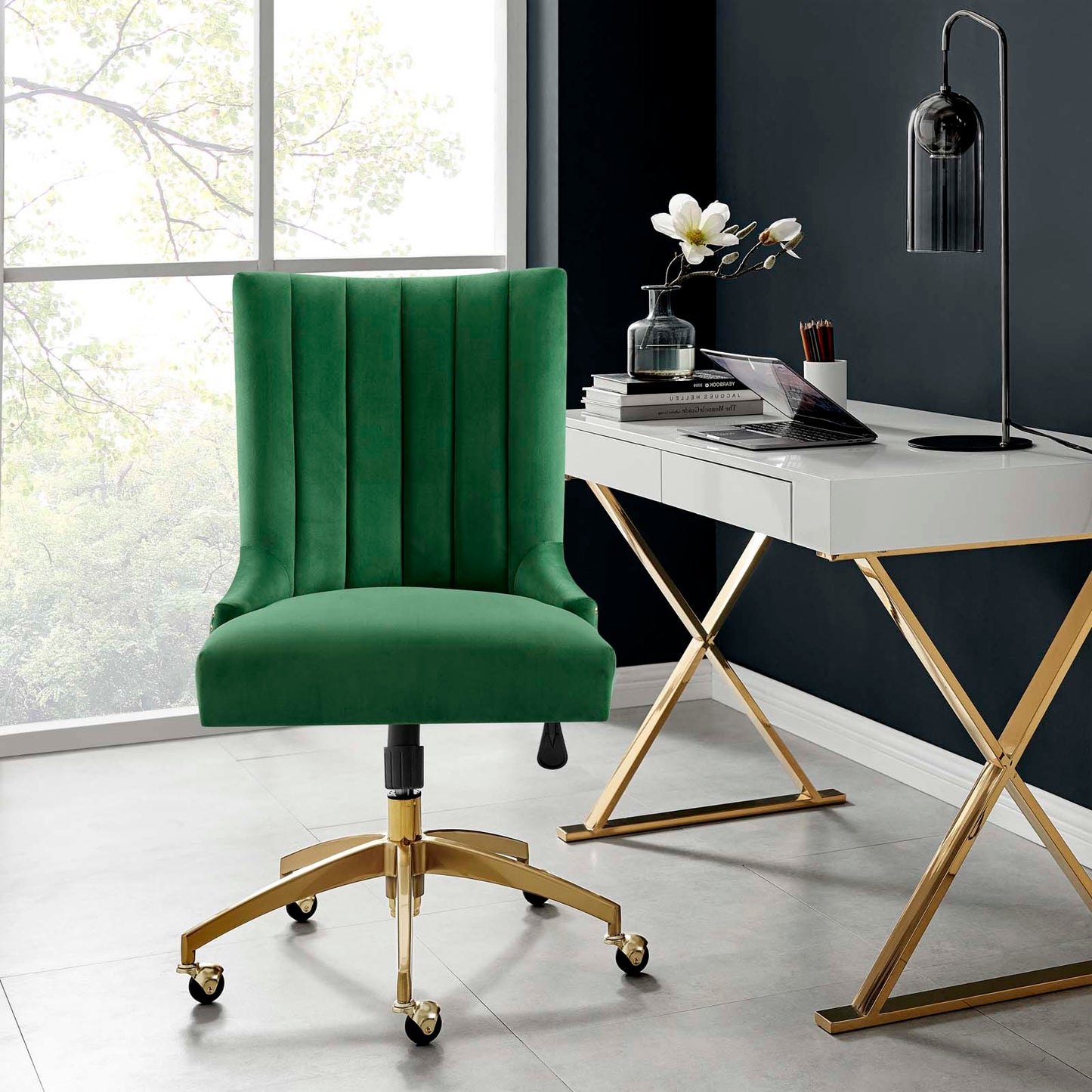Empower Channel Tufted Performance Velvet Office Chair, Velvet, Gold Green, 20271