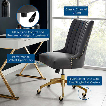 Empower Channel Tufted Performance Velvet Office Chair, Velvet, Gold Grey Gray, 20272