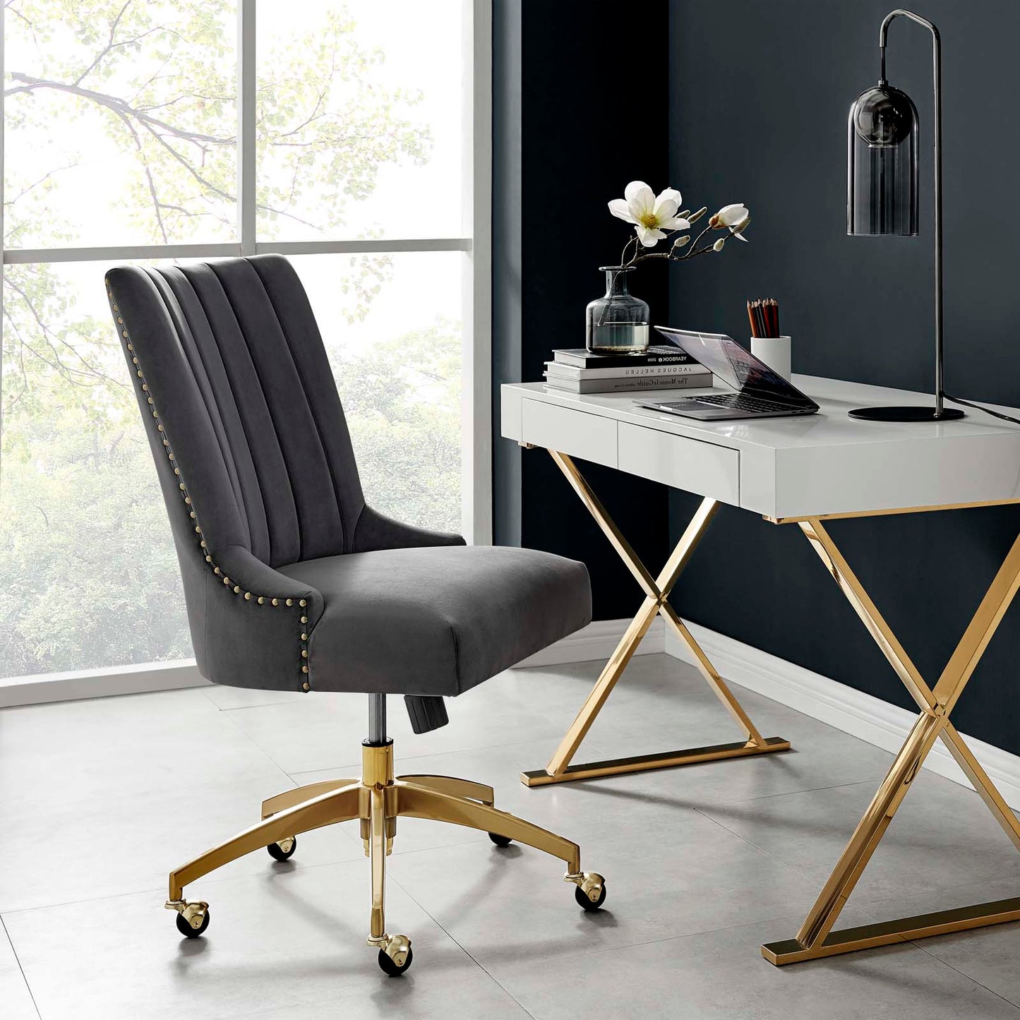Empower Channel Tufted Performance Velvet Office Chair, Velvet, Gold Grey Gray, 20272