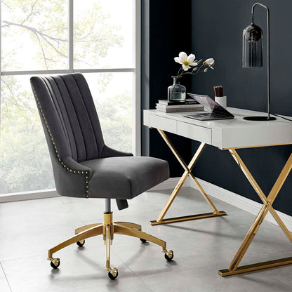 Empower Channel Tufted Performance Velvet Office Chair, Velvet, Gold Grey Gray, 20272